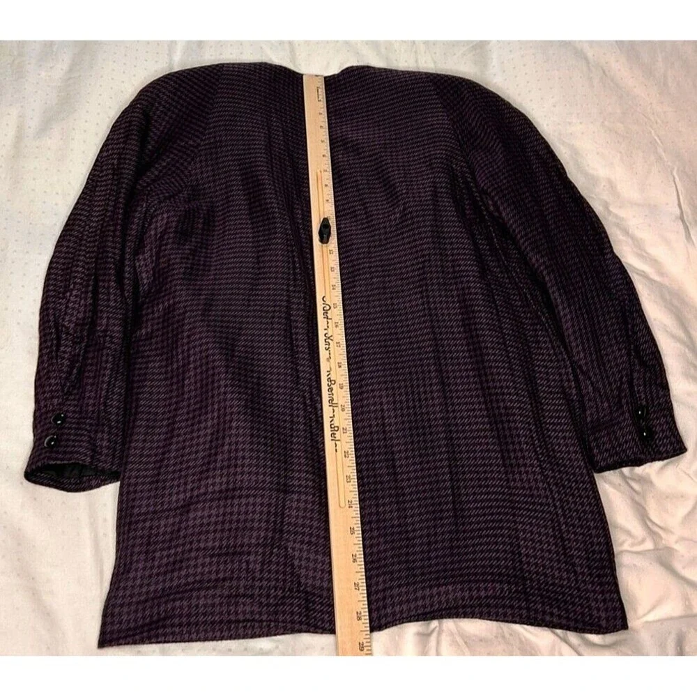VTG Paul Stanley Women's Open Blazer Purple Black Houndstooth Size 8 Petite Long